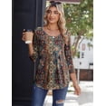 thumbnail image 3 of Zeagoo Womens Fall Fashion 3/4 Sleeve Round Neck Floral Ink Dot Tops Pleated Business Work Shirts, 3 of 6