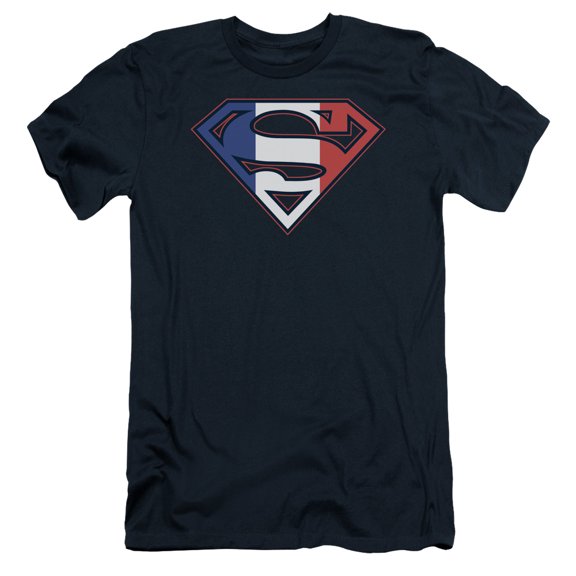 Superman French Shield Adult 30/1 T-Shirt Navy