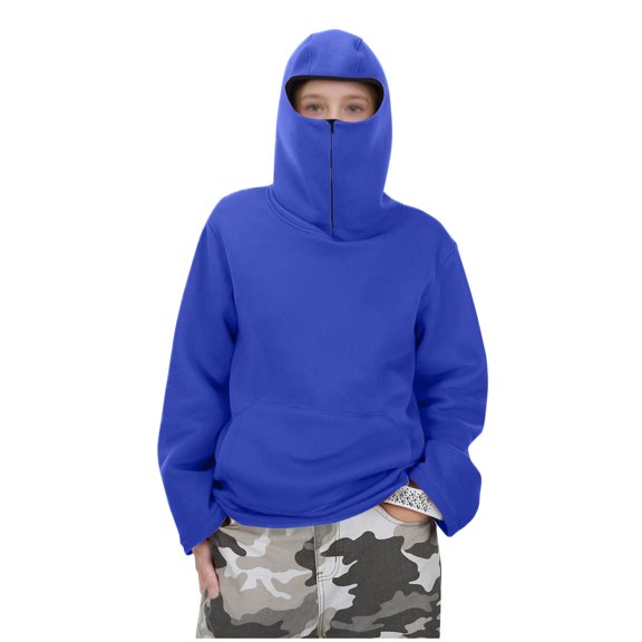Nskgu Boys Girls Balaclava Hoodie Fleece Lined Hooded Sweatshirt Fall Winter Soft Warm Pullover for Youth