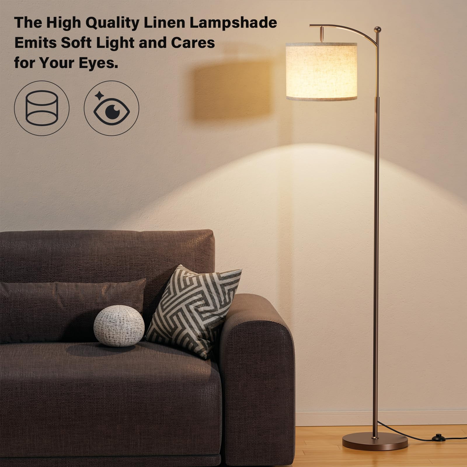 60" Floor Lamp For Living Room With 3 Color Temperatures  Adjustable Beige Shade Brown Pole Tall Bedroom Office Classroom Dorm 9w Bulb Included