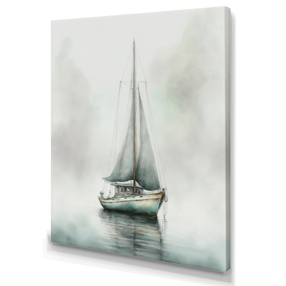 Designart Sailboat Anchored In Fog Canvas Wall Art