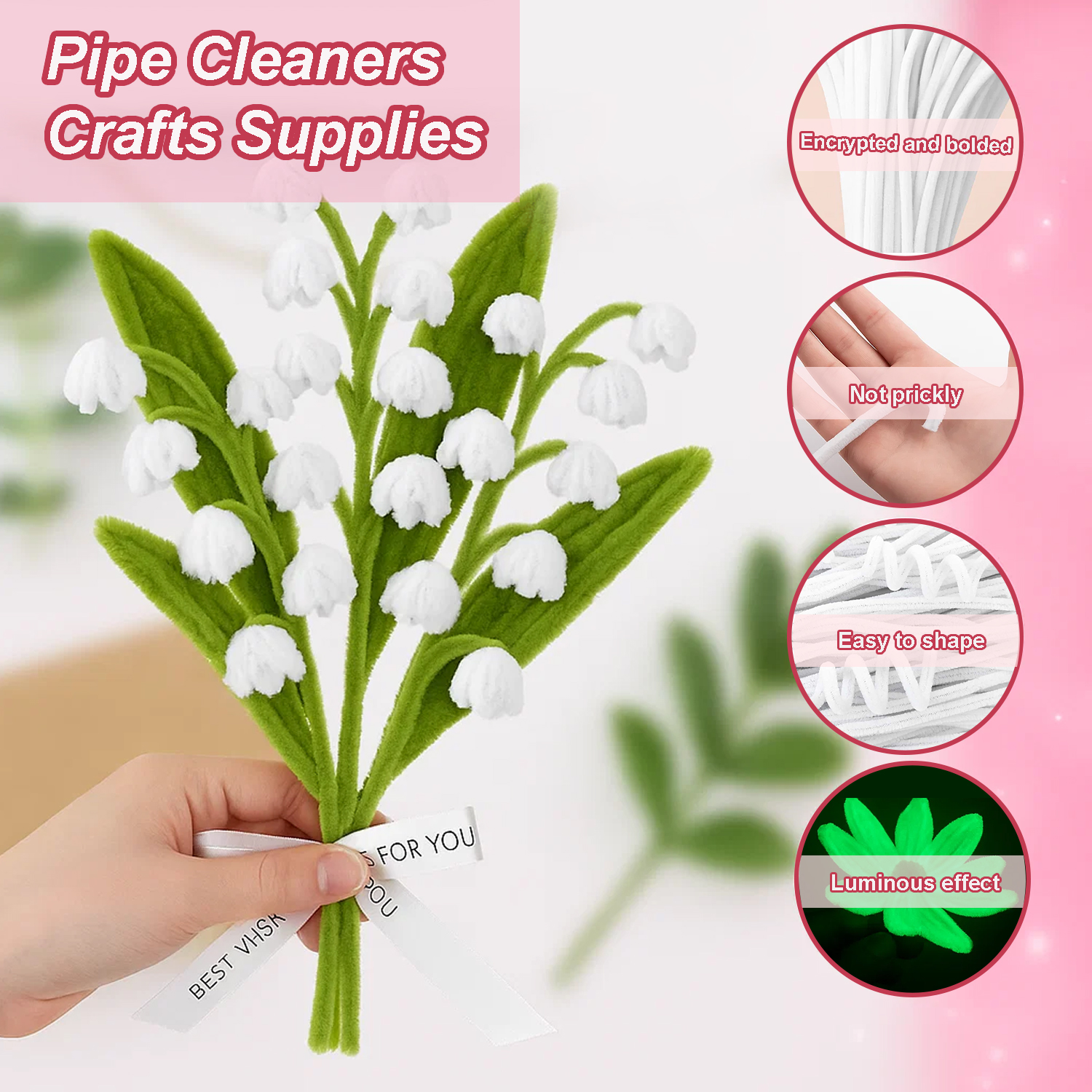 100PCS Glow in The Dark Pipe Cleaners Luminous Pipe Cleaners DIY Art Supplies and Craft Projects Creative Gift