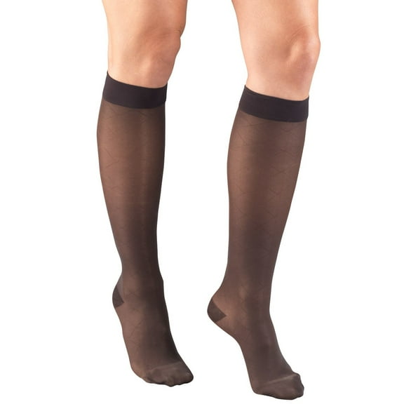 Truform Women's Stockings Knee High Sheer Diamond Pattern: 15-20 mmHg XL CHARCOAL (1783CH-XL)