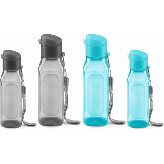 Milton Bulk Water Bottles Set of 4, 10 & 17 oz Leakproof Reusable Bottles, Black/Blue