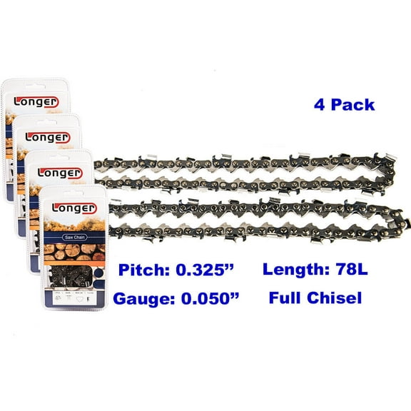4pcs 20'' Chainsaw Chain Blade Full Chisel 78 DL .325 Pitch .050 Gauge For STIHL