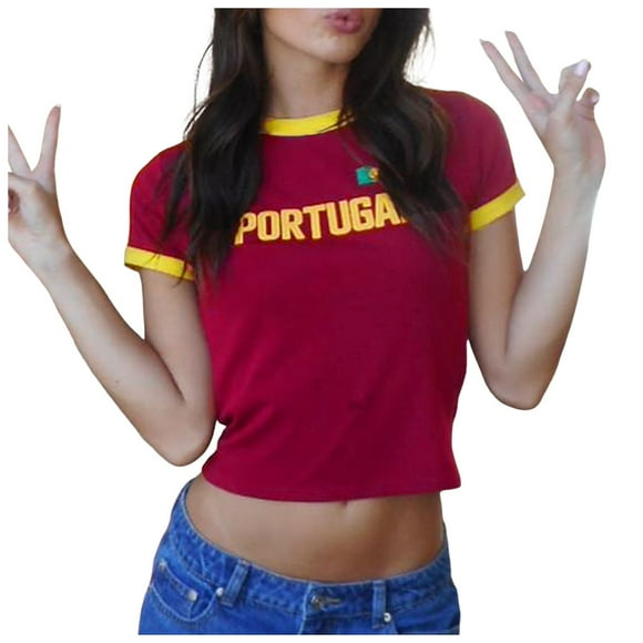 Baby Tees For Women Tops Brazil Crop Top T Shirts Graphic Tees For Women Vintage 90S Streetwear Shirts Women'S T-Shirts Ab S