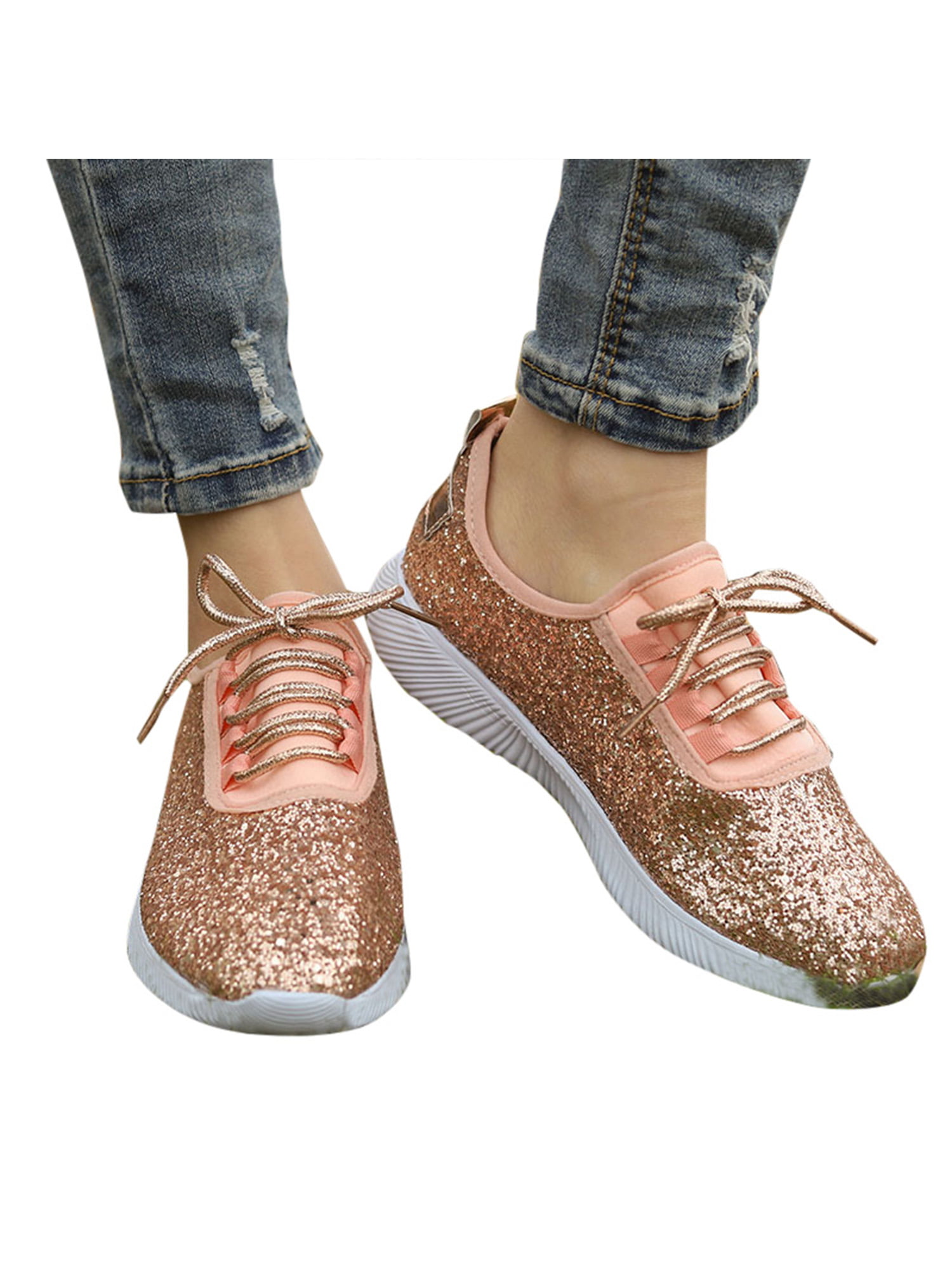 Women Sequin Glitter Sneakers Tennis Lightweight Comfort Walking Athletic Shoes