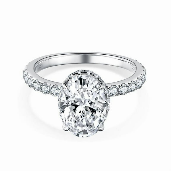 Oval 2.5 Carat Full Moissanite Rings for Women S925 Sterling Silver Lab Grown Diamond Wedding Ring for Bride Simulated Diamond Promise Ring Fiancee Wife Anniversary Rings Daily Wear