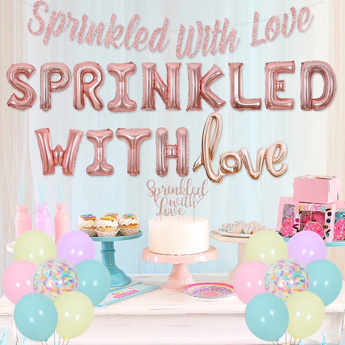 Donut Baby Sprinkle Decorations for Girls Baby Shower Party Supplies with  Sprinkled With Love Rose Gold Balloon Banner Cake Topper, Donut Gender