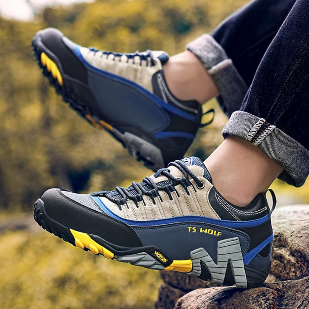 Men's Women's Extra Wide Outdoor Hiking Shoes Waterproof Durable Non-Slip Lightweight Trekking Camping Athletic Shoes Yellow 10 Men/11 Women