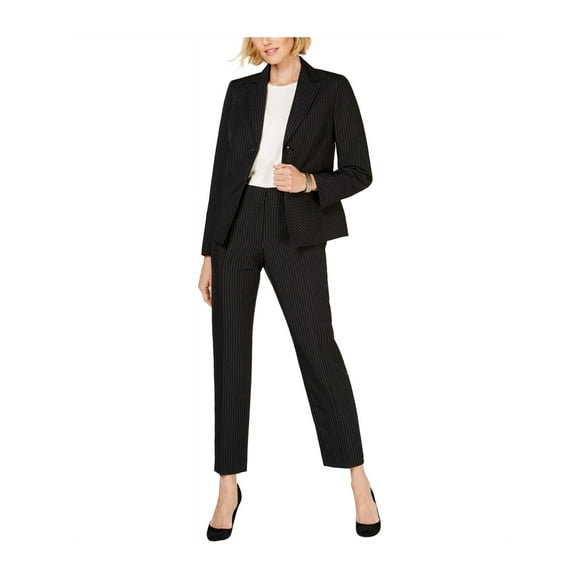 Le Suit Womens Pinstripe Two Button Blazer Jacket black 6