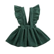 Kids Toddler Baby Girls Overall Dress Soft Corduroy A-Line Solid Color suspender Skirt Clothes