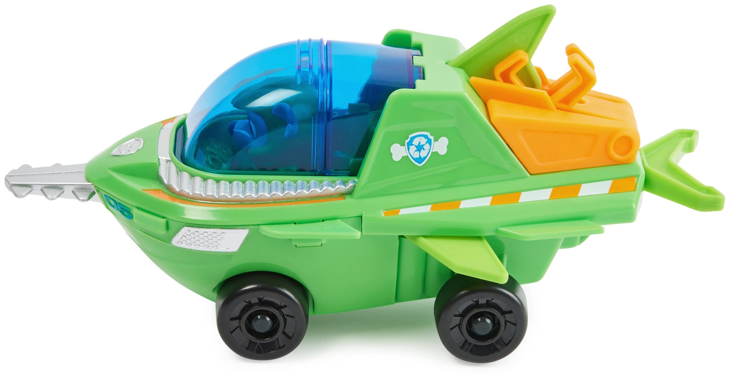 Paw Patrol Aqua Pups Rocky Transforming Sawfish Vehicle with Collectible Action Figure, Kids Toys for Ages 3 and up