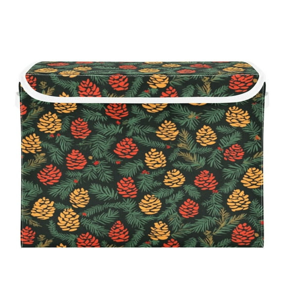 Storage Box With Lid 16.5x12.6x11.8In Foldable Stacked Household Storage Box Christmas Pine Cone2