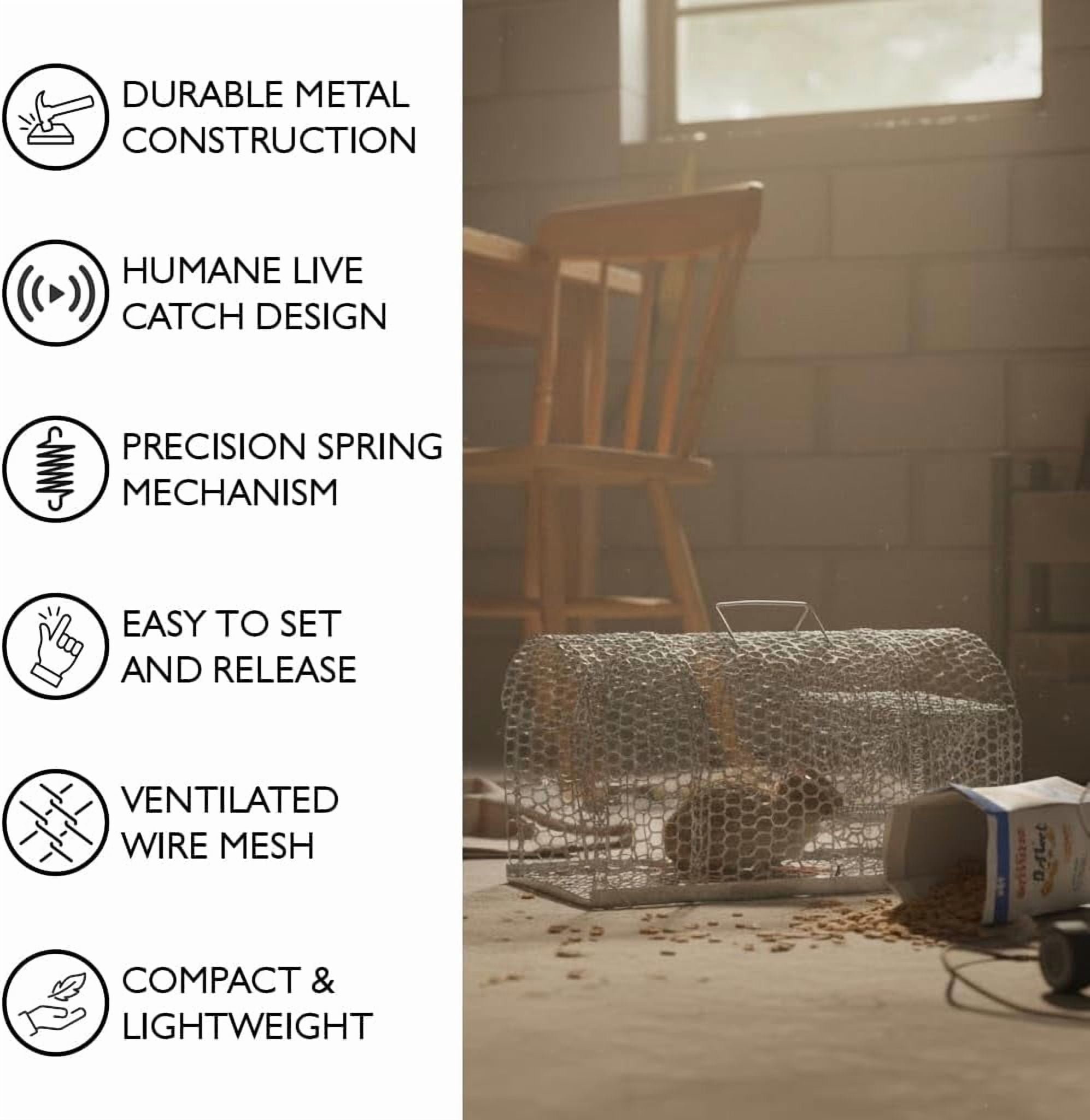 Rust-Resistant Wire Mesh Rodent Trap with Quick-Trigger Door Mechanism, Non-Kill Catch & Release Cage for Rats, Mice, Chipmunks and Other Small Animals, Durable, Lightweight for Indoor/Outdoor Use