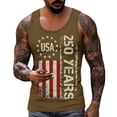 thumbnail image 2 of Dwelliawo Men's 250th Anniversary Tank Tops 1776-2026 250th Anniversar American Flag Pullover Graphic Sleeveless Tank Top Casual Loose Fit Muscle Shirts Khaki M, 2 of 5