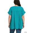 thumbnail image 3 of Zenana Women's Relaxed Fit Gauge Rolled Short Sleeve Raw Edge V-Neck T-Shirt Tunic, 3 of 3