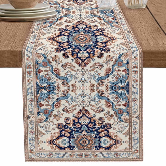 Mid Century Bohemia Retro Flower Table Runner-70 Inch Long Terracotta Aesthetic Table Runners Linen Burlap Tablerunner for Kitchen Dining Room Holiday Party