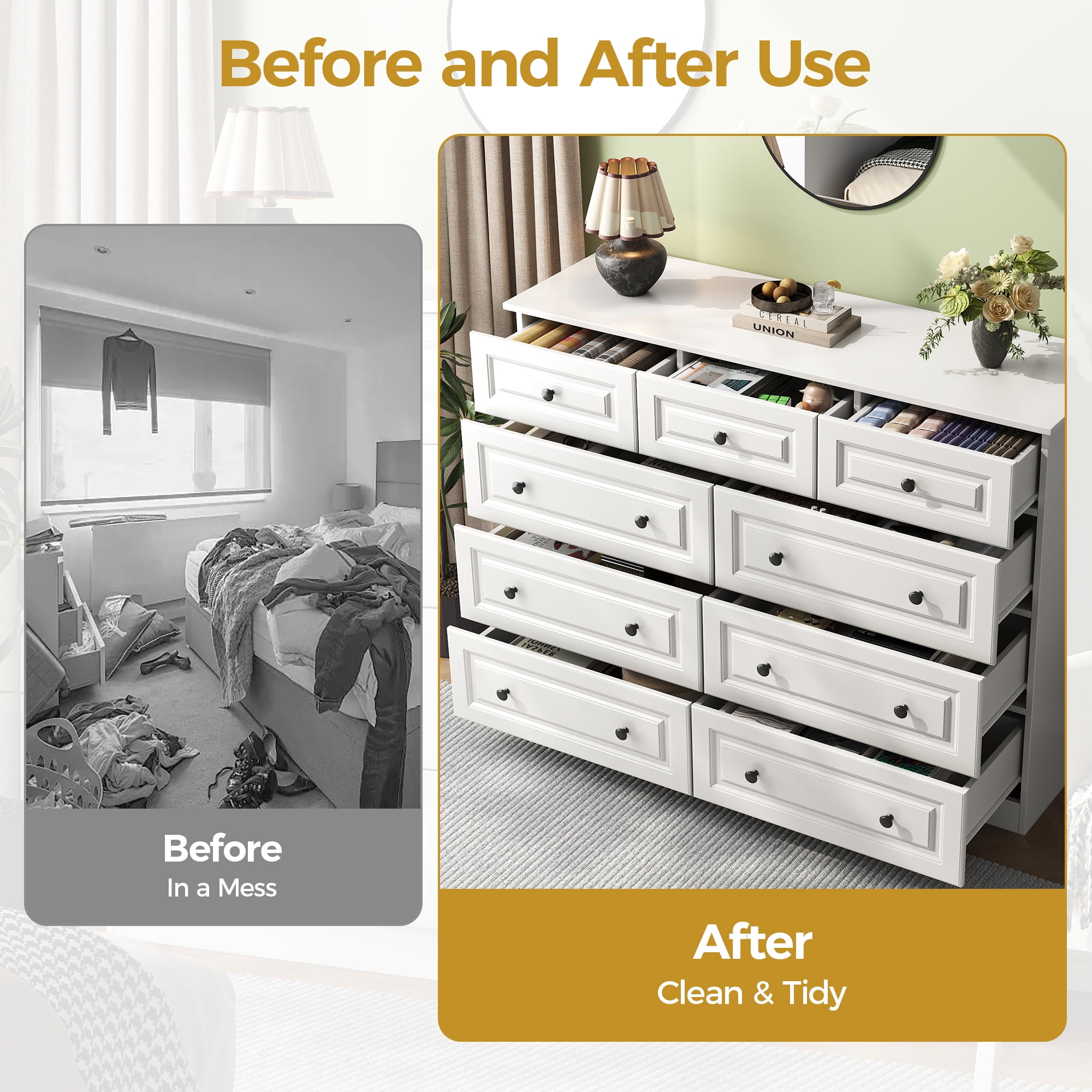 IDEALSOUL White Dresser for Bedroom, 9 Drawer Dresser with Large