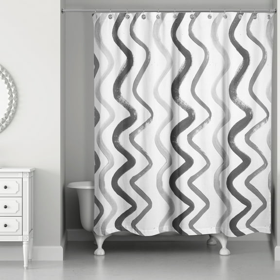 Creative Products Black And Gray Squiggles 71 x 74 Shower Curtain