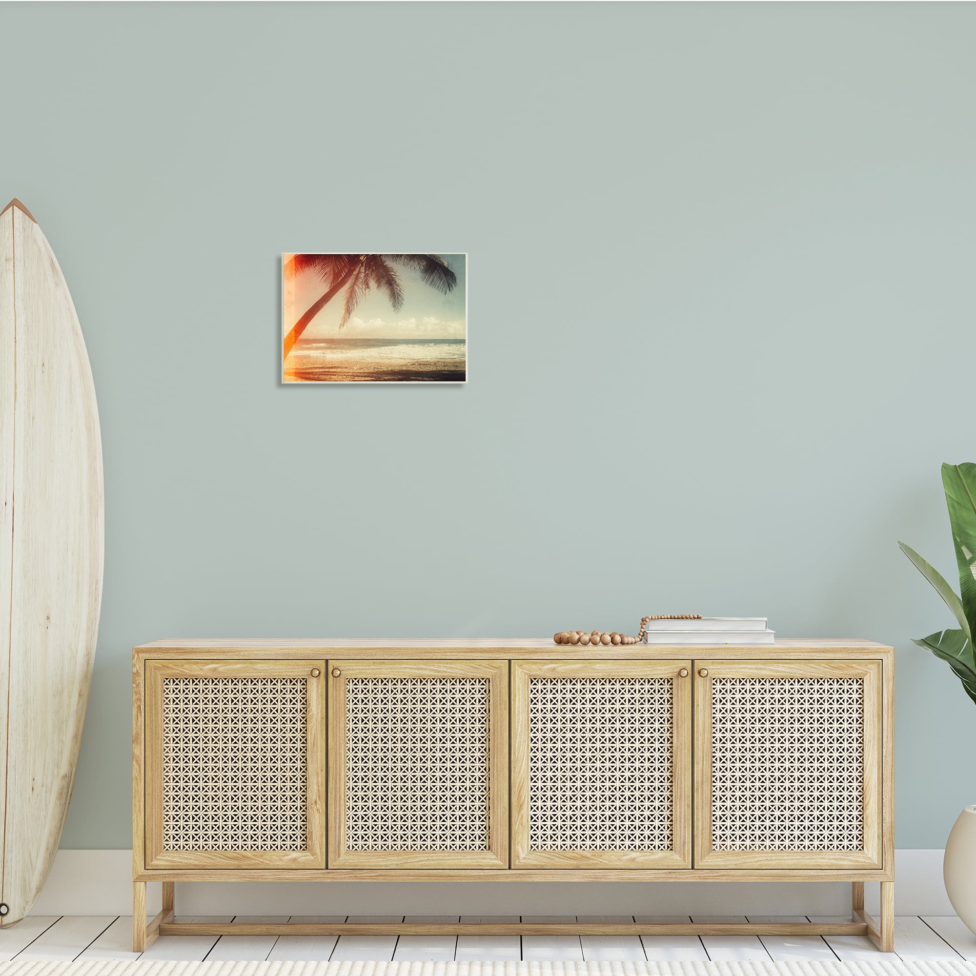 Stupell Indtries Vintage Sun Bleached Ocean Scene Hanging Palm Tree,19 x 13,Design by Acosta
