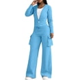thumbnail image 7 of Qiopertar Women's Casual 2 Piece Outfit Long Sleeve Button Down Cardigan and Loose Wide Leg Cargo Pants with Pockets Tracksuit Set Lounge Travel Comfy Relaxed Oversized, Blue S, 7 of 7