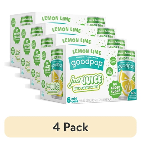 (4 pack) GoodPop Just Juice + Bubbly Water Mini Cans Lemon Lime 7.5 fl oz 6 pk