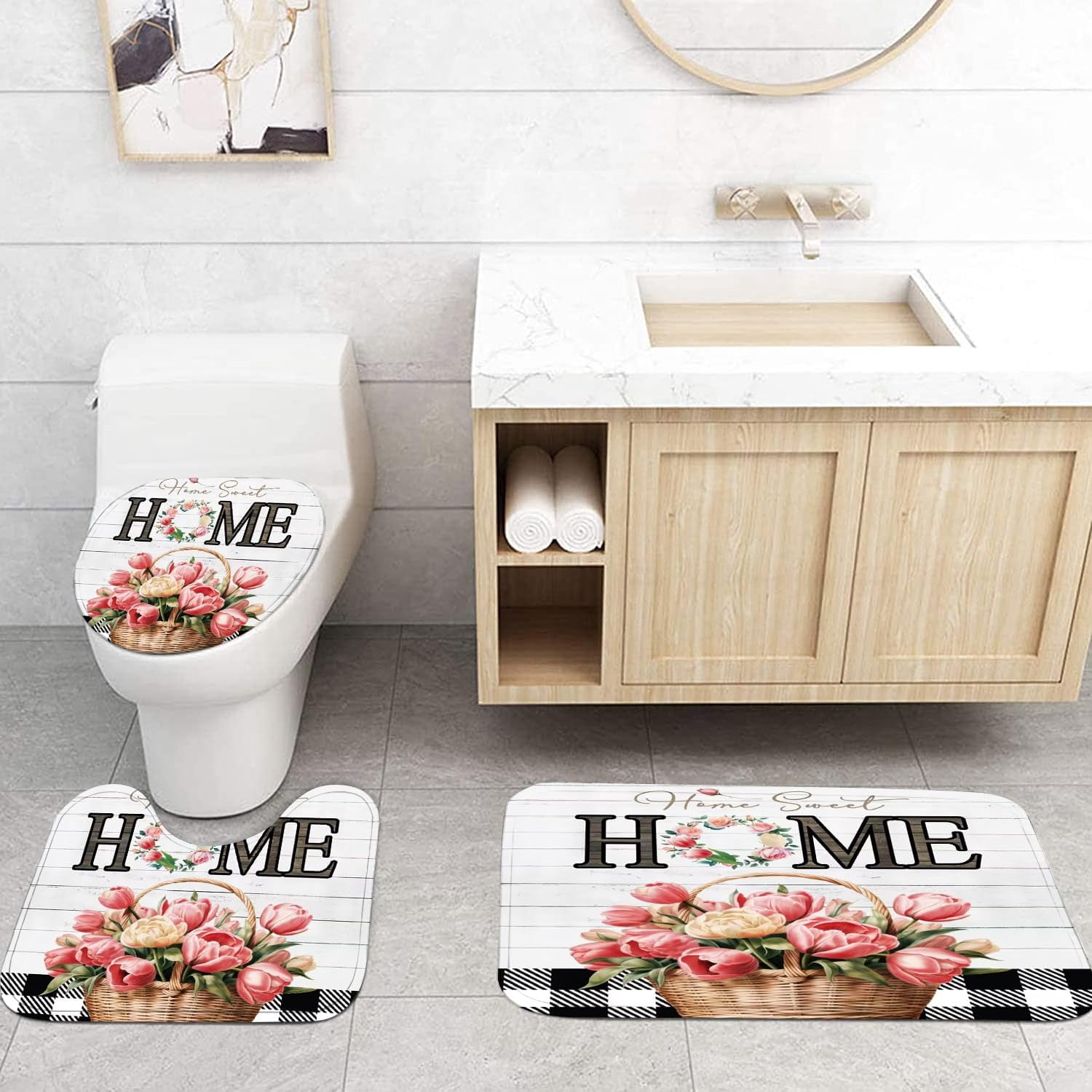 Purple Lavender Shower Curtain Set Bathroom Sets Rustic Shower Curtain Set with Rugs,Bathroom Shower Curtain Set with Carpet Bath Mat Toilet Rugs