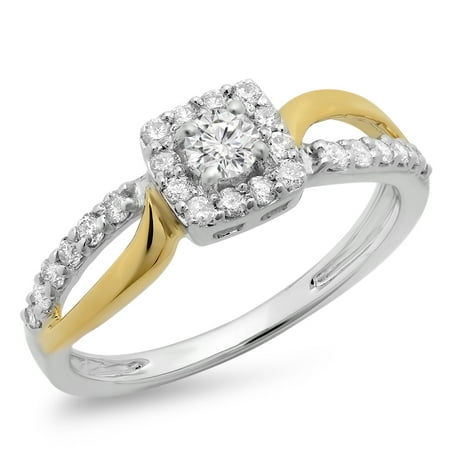 Dazzlingrock Collection 0.55 Carat (ctw) 14K Two Tone Gold Round Cut Diamond Ladies Bridal Halo Engagement Ring 1/2 CT, Size 8.5
