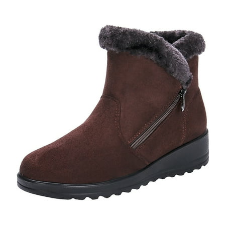 

Brown Plush Inner Snow Boots Side Zipper Anti Slip Wedge Shoes Women s Footwear