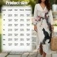 thumbnail image 6 of COEQINE Spring Summer Dress 3/4 Sleeve Wrap V-Neck Women's Boho Midi Tunic Shift Dress, Linen Look Loose Fit, Vacation & Everyday Wear, Size 2XL, Ink Black Cat Plum Blossom, 6 of 6