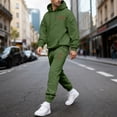 thumbnail image 2 of mihongmao Y2k Outfits for Men Casual Pullover Hooded Sports Print Long Sleeve Trousers Two-Piece Elastic Waist Tracksuit Army Green M, 2 of 5