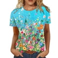 thumbnail image 2 of SMihono Hauts pour Femmes Été Décontracté Mode Imprimé Col Rond Manches Courtes Ample T-shirt Blouse Chandail Oversize T-shirt pour Femmes, 2 of 5