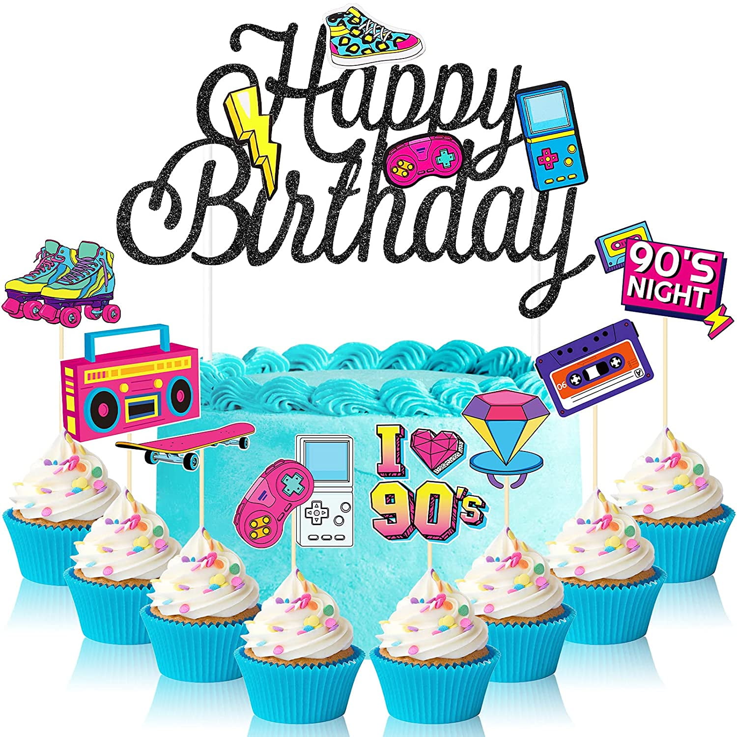 41 Pieces 90'S Retro Theme Cupcake Toppers 90'S Birthday Party Cake Toppers  90'S Retro Party Cake Dessert Diy Decoration For Birthday Party Supplies -  Walmart.com