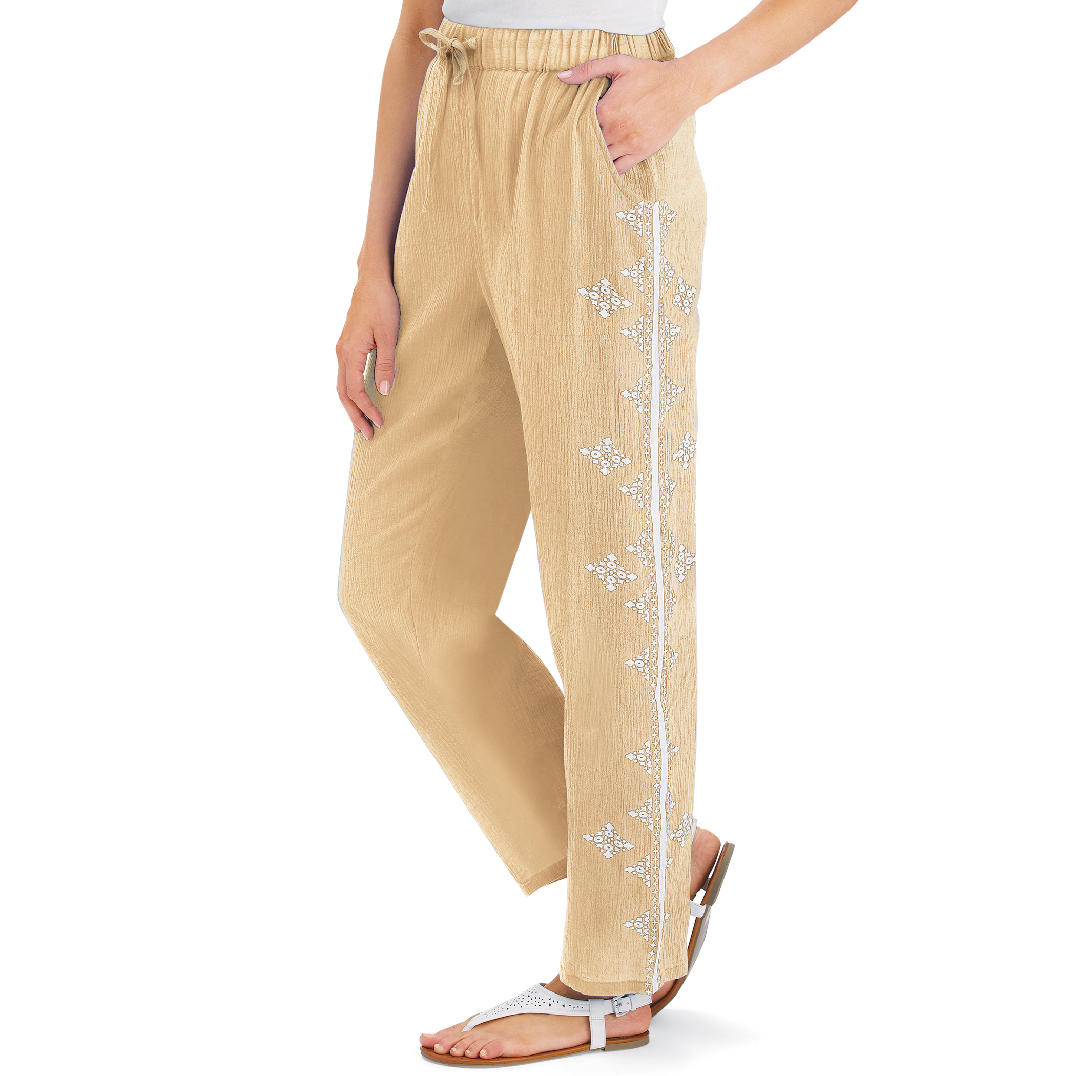 Drawstring Border Print Woven Crinkle 