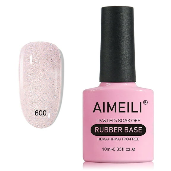 AIMEILI 5 in 1 Rubber Base Gel For Nails, Sheer Color Gel Nail Polish UV LED Soak Off, Elastic Rubber Base Coat Nail Strengthener Nail Rhinestones Glue Gel - (600) 10ml