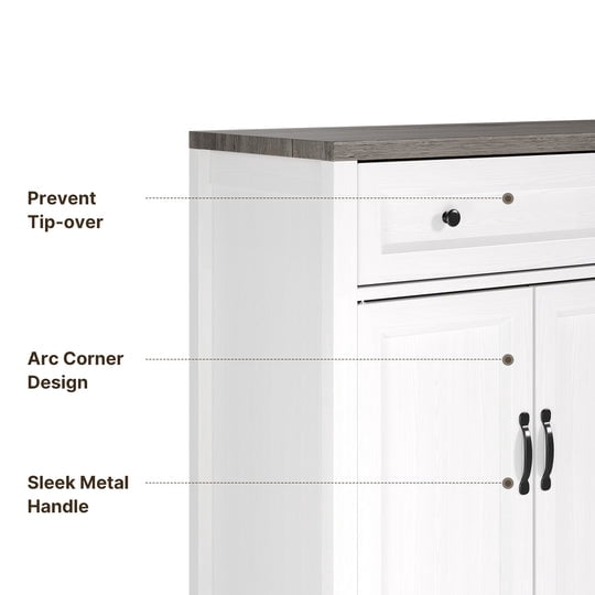 Aiho Storage Cabinet with Drawers, Kitchen Freestanding Floor Cabinet with Doors, 15.7 x 55.1 x 35.3 Inches, Adjustable Shelf, for Kitchen, Living Room, Kitchen- Grey Desktop