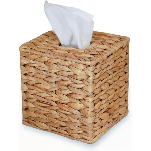 Water Hyacinth Tissue Cover, Wicker Tissue Box Cover (5.7 x 5.7 x 5.9",Square)