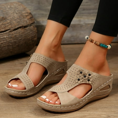 Orthopedic Flip Flops Women Fashion Orthotic Slides For Plantar Fasciitis Ladies Walking Slippers For Women Arch Support Outdoor Comfort Lightweight Shoes Summer Beach Wedge Sandals
