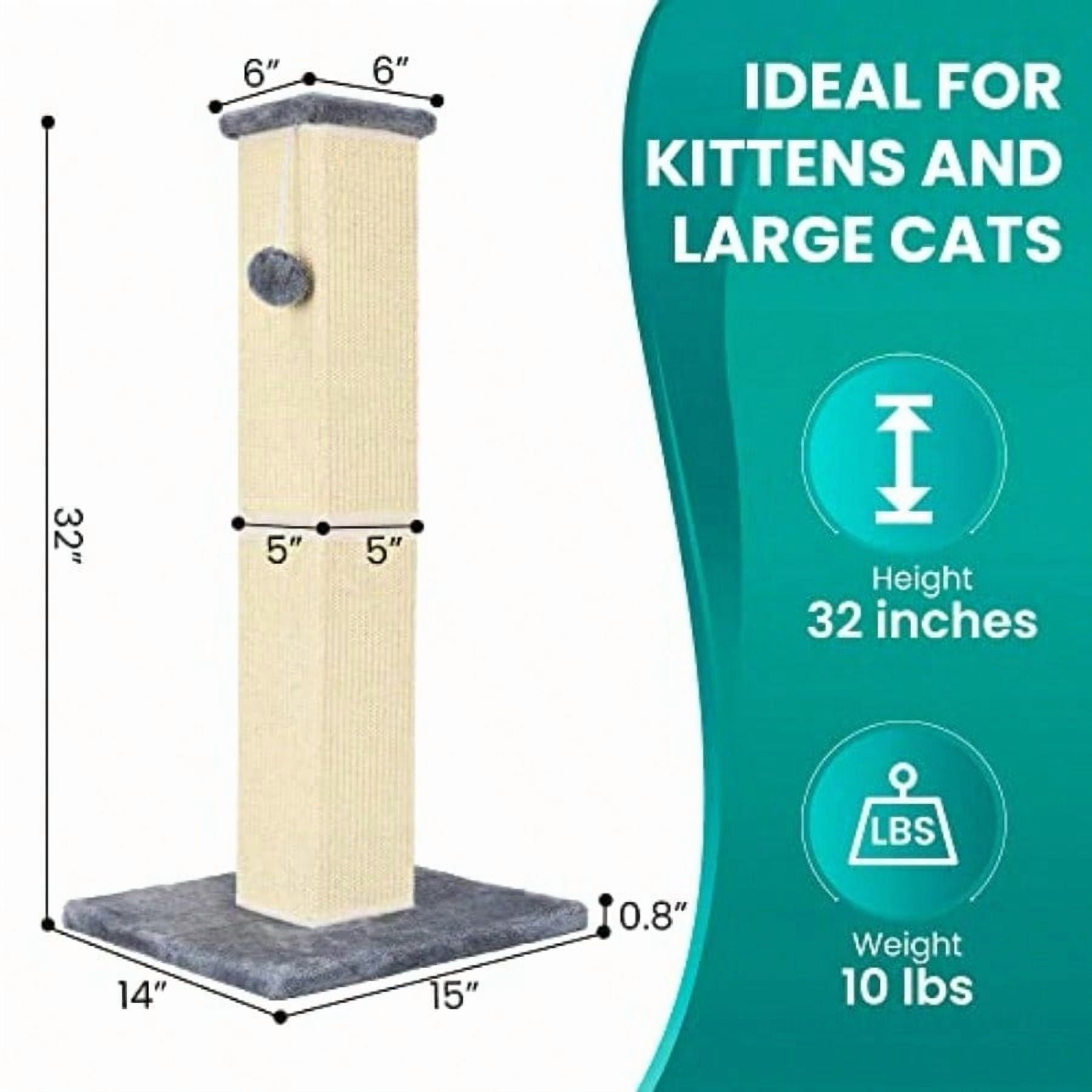 Cat Scratching Post 32 Inch For Indoor Large Cats And Kitten Nature Sisal Tall Cat Scratch Post Sisal Cat Scratcher Improve Cat's Scratching Habits And Protect Your Furniture Grey