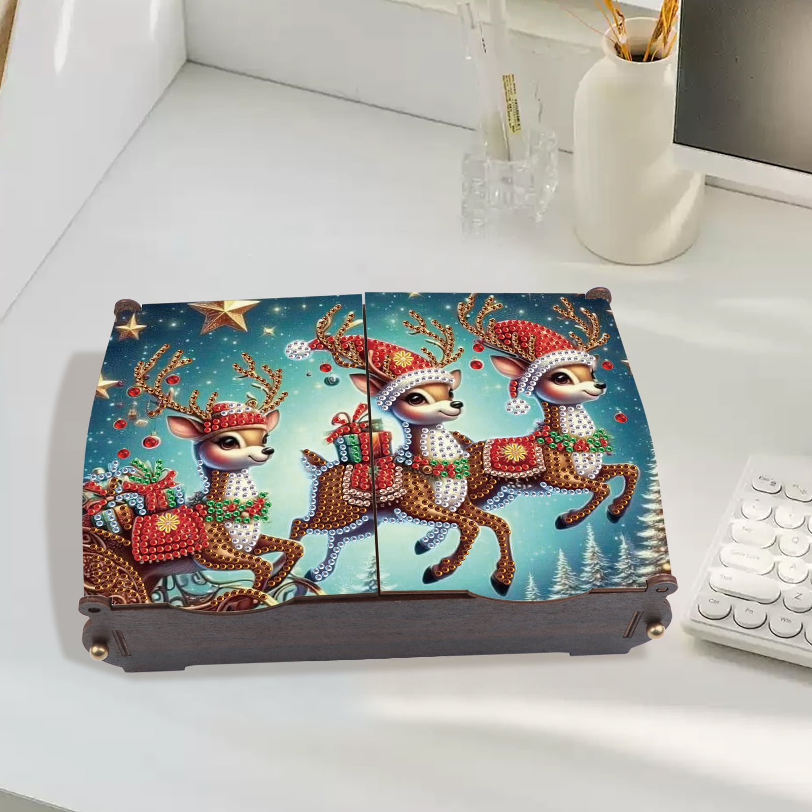 Diamond Painting Kit Storage Box Christmas Reindeer DIY Multi-Purpose Craft Storage Box Ideal for Home Offices and Holiday Gifts