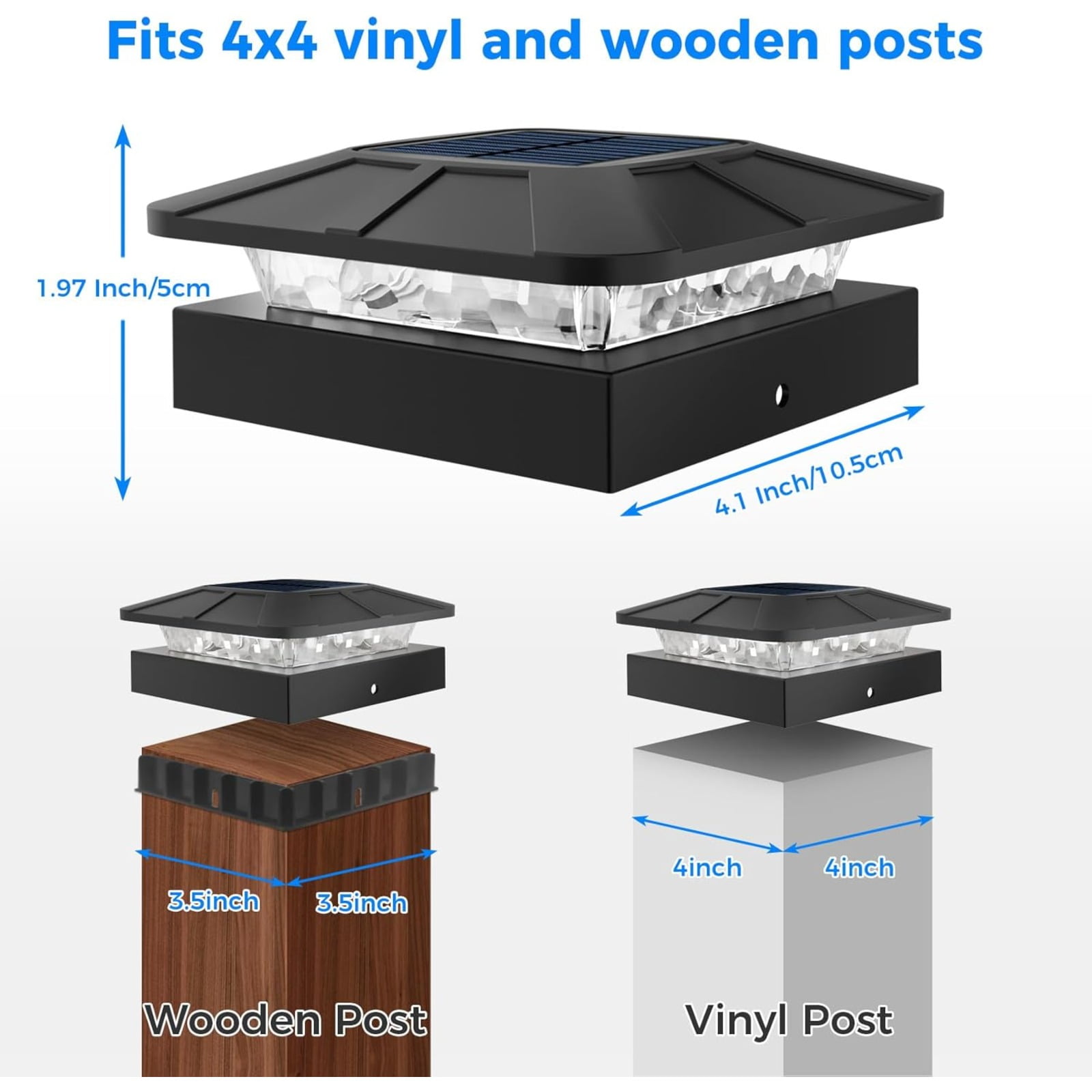 12 Pack 4x4 Solar Post Cap Lights Outdoor Waterproof, Solar Fence Post Lights 3 Modes for 4x4 or 3.5x3.5 Wood Vinyl Posts Deck Railing Porch Mailbox