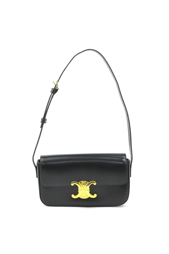 Pre-Owned CELINE Triomphe Shoulder Bag Leather Black Women's 90137g