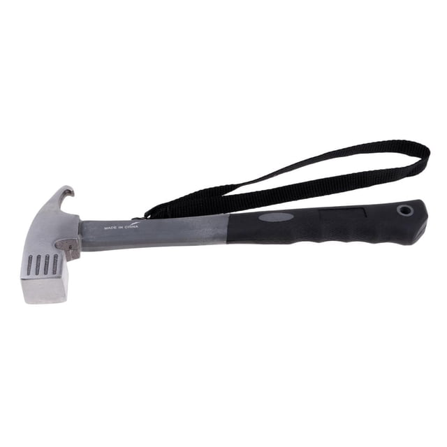 Martillo de camping con cordón colgante y agarre cómodo, tienda de campaña de metal de acero gris