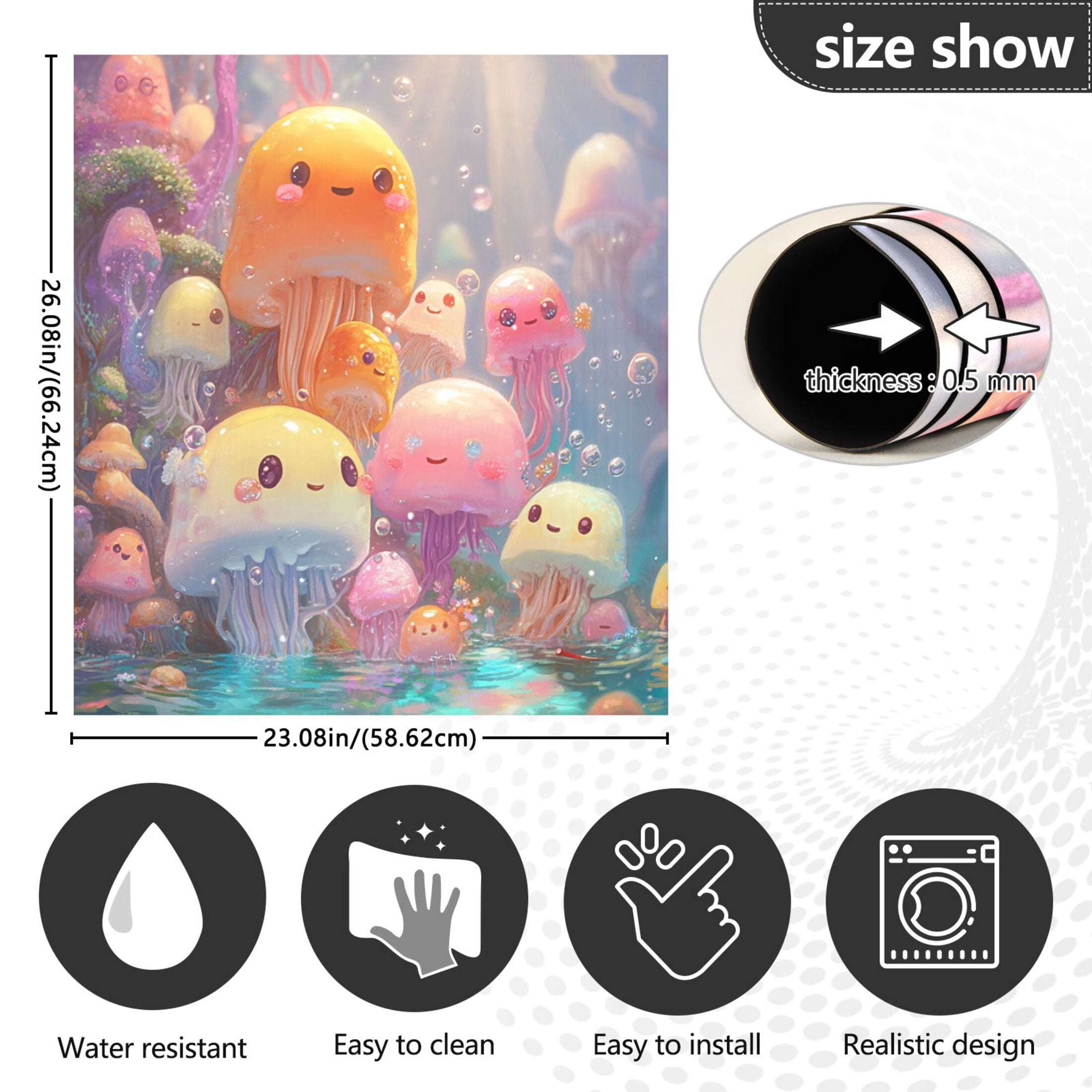 Dishwasher Magnetic Sticker 23x26 Inch Refrigerator Magnetic Sticker Washing Machine Magnetic Sticker Kitchen Panel Magnetic Sticker Home Decor Lovely Cartoon Jellyfish