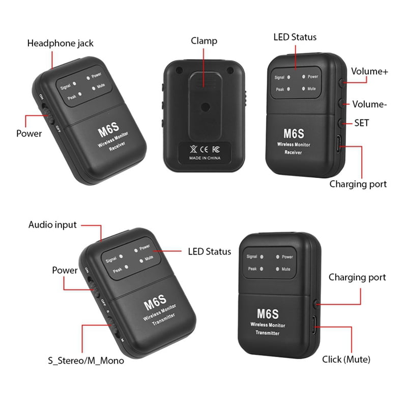 2.4GHz Wireless Earphone Monitor Transmission System Rechargeable IEM Transmit Receiver Mono/Stereo Switch