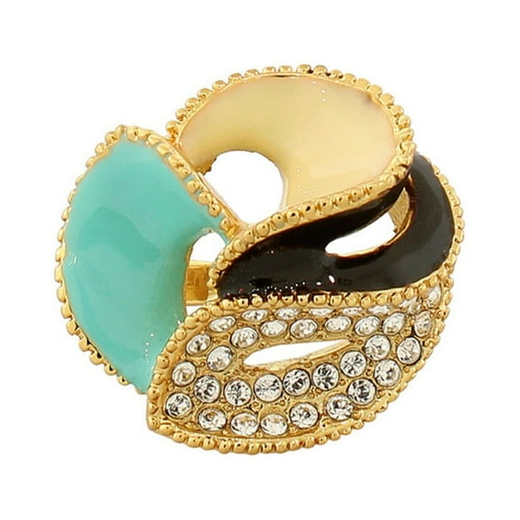 Fashion Alloy Yellow Gold-Tone Brown Turquoise-Tone CZ Flower Floral Cocktail Ring
