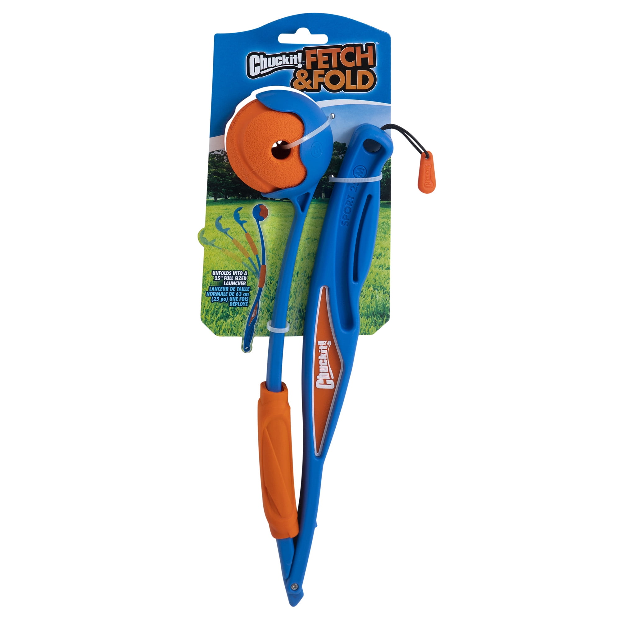 Chuckit! Fetch & Fold 25M Dog Ball Launcher Fetch Toy For Dogs, 25" Handle, Compatible with Medium 2.5" Ball (Included), For Dogs 20 to 60 lb, Assorted Colors