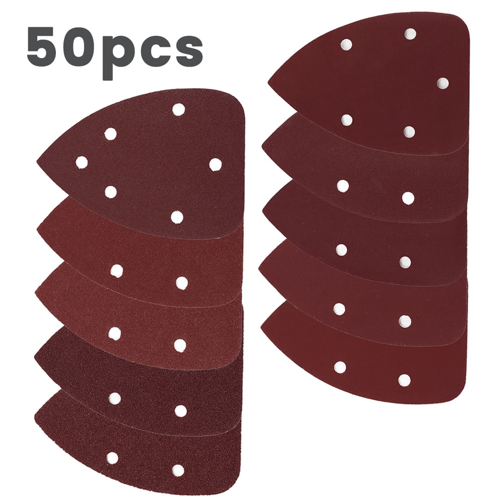 50pcs 6 Holes 40-240# 90mm Aluminium Oxide Triangle Sanding Disc Sandpaper Pads 