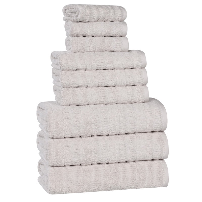 Superior Mika Smart Twist Cotton Medium Weight 9 Piece Towel Set, Silver